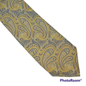 XMI Platinum yellow blue paisley silk tie